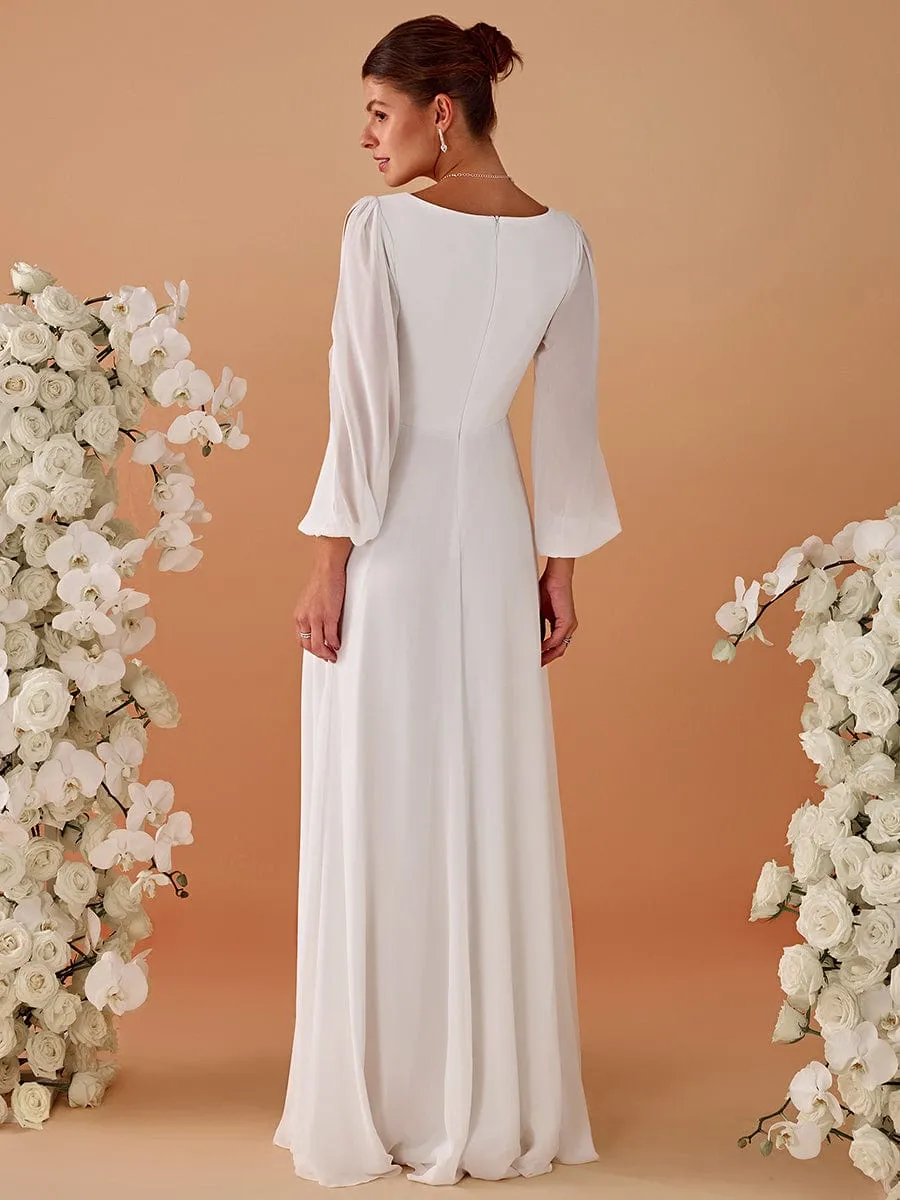 Iris | V-Neck Long Split Sleeve Empire Waist Applique Wedding Dress