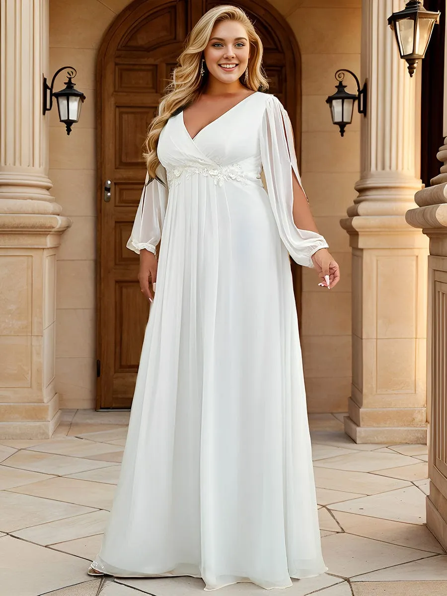 Iris | V-Neck Long Split Sleeve Empire Waist Applique Wedding Dress