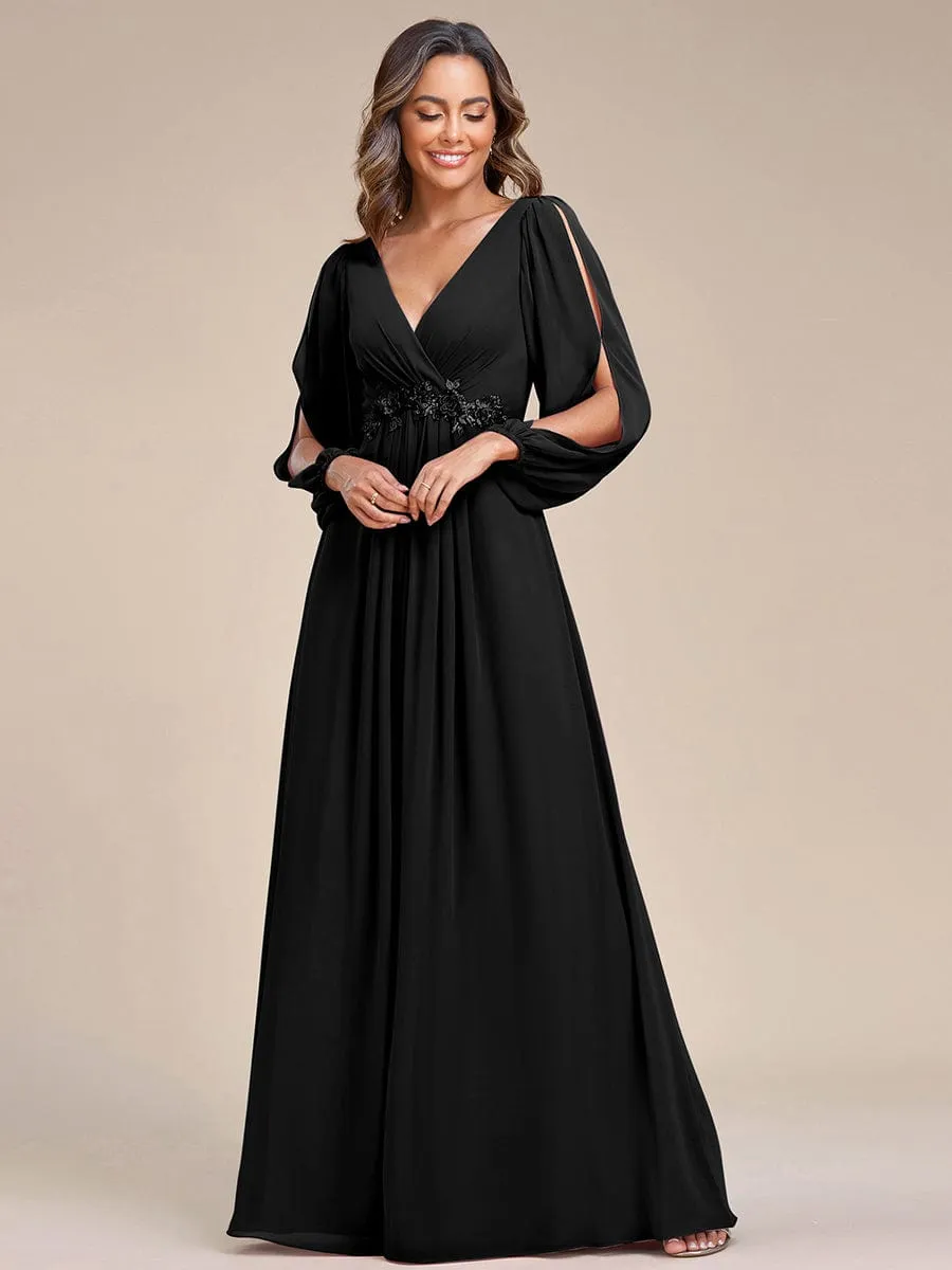 Iris | V-Neck Long Split Sleeve Empire Waist Applique Wedding Dress