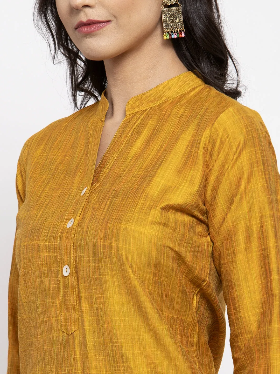 Jashvi Women Yellow Self-Striped Kurta with Trousers