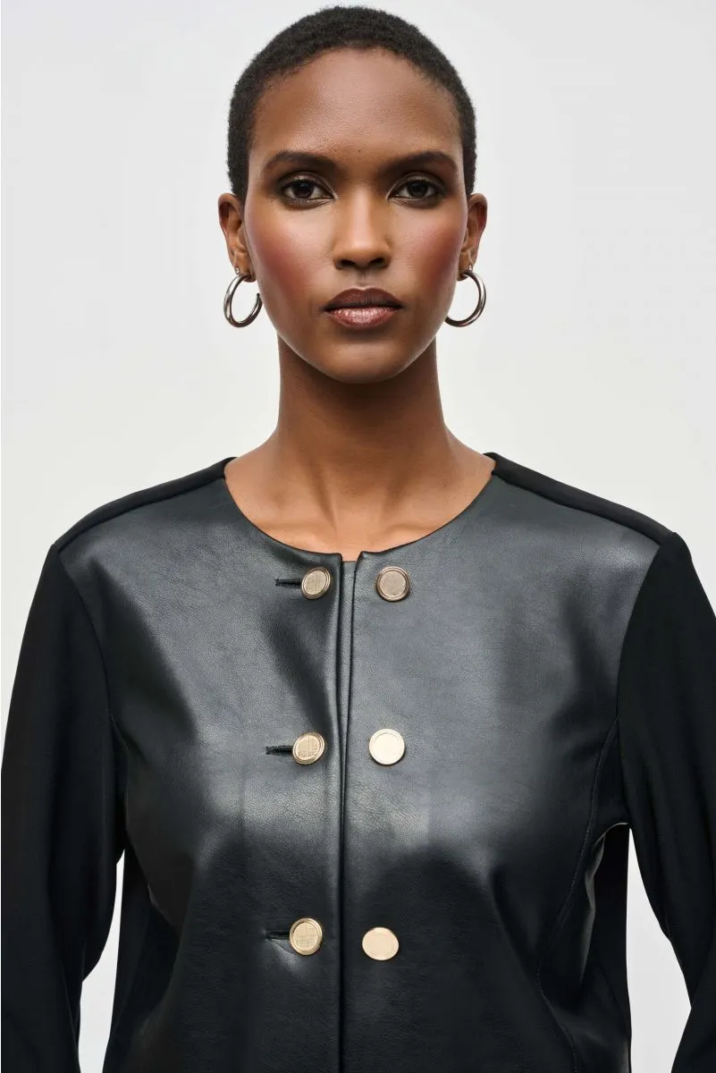 Joseph Ribkoff Black Double-Breasted Faux Leather Jacket 243240