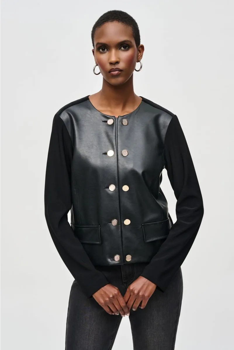 Joseph Ribkoff Black Double-Breasted Faux Leather Jacket 243240