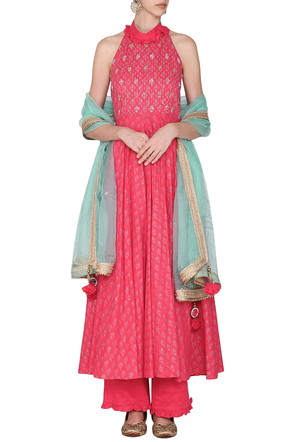 Kalidar Embroidered Hot Pink Kurta Set