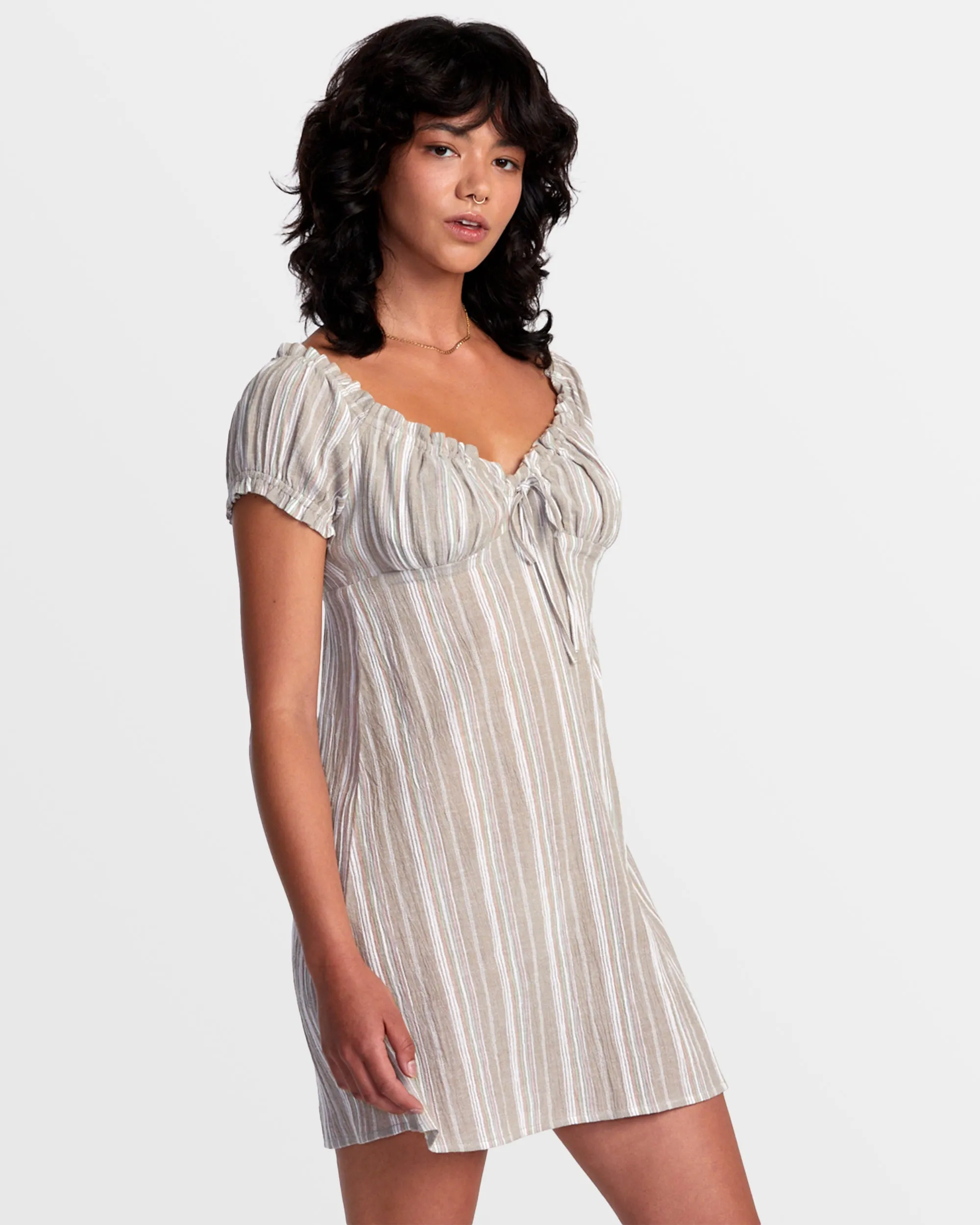 Leilah Striped Mini Dress - Dark Khaki