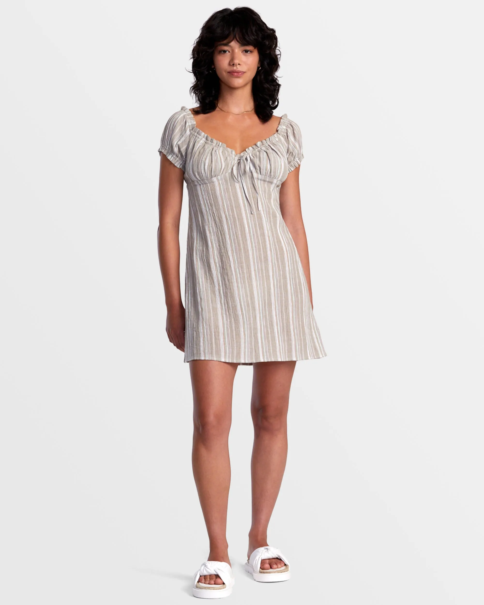 Leilah Striped Mini Dress - Dark Khaki