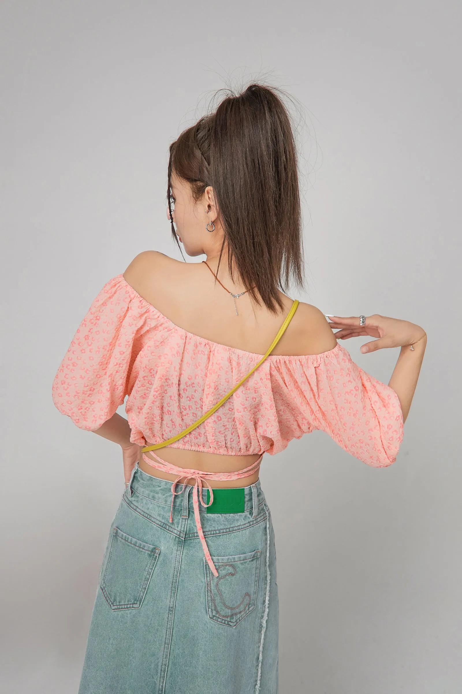 Leo Flowers Off-Shoulder Wrap Blouse