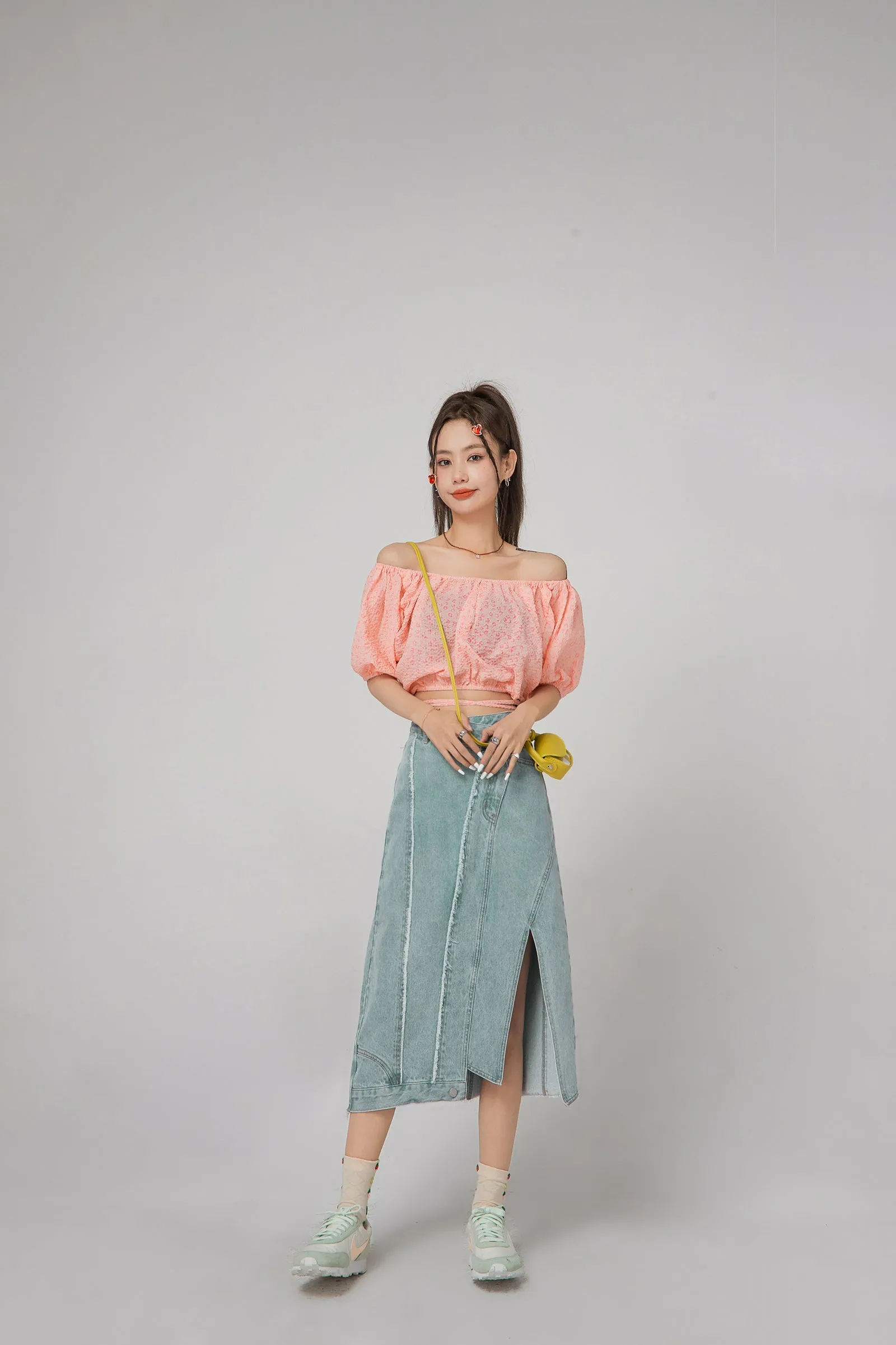 Leo Flowers Off-Shoulder Wrap Blouse