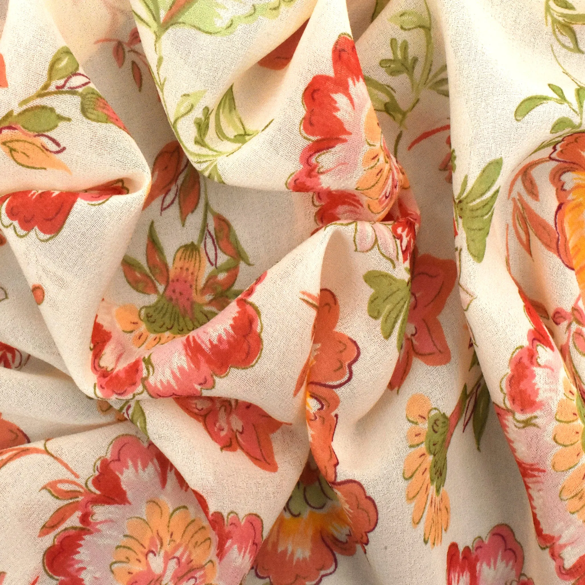 Light Beige-Pink-Multi Floral Printed Poly Chiffon Woven Fabric