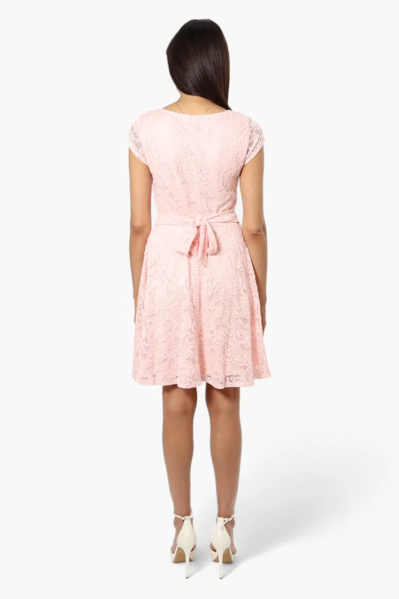 Limite Floral Lace Necklace Cocktail Dress - Pink