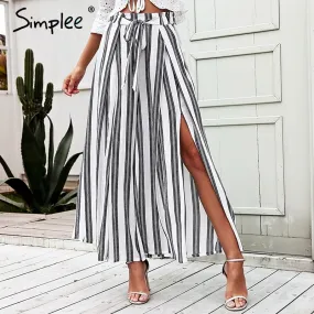 Loose Striped Cotton Wide-legged Pants