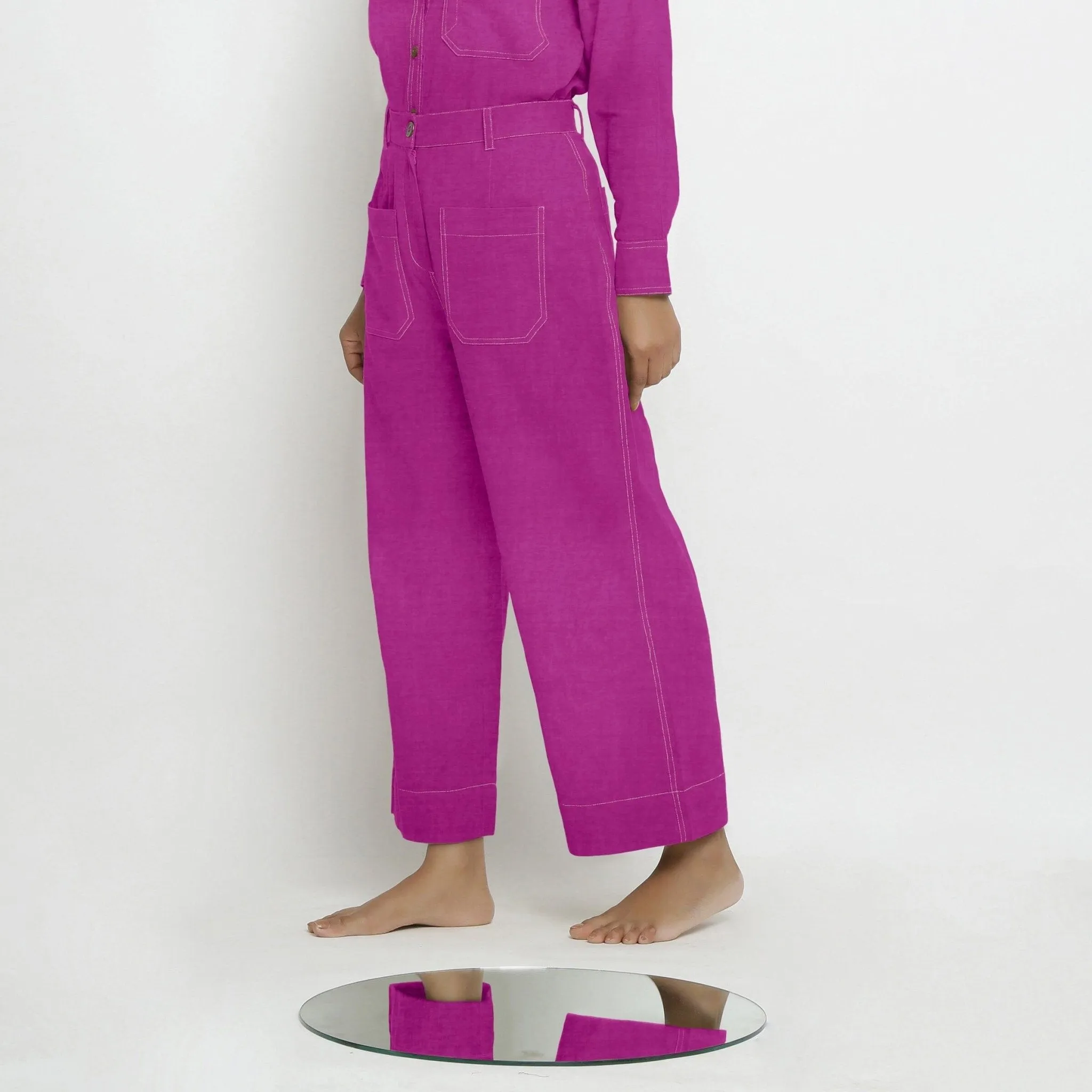 Magenta Linen Patch Pocket Wide Legged Pant