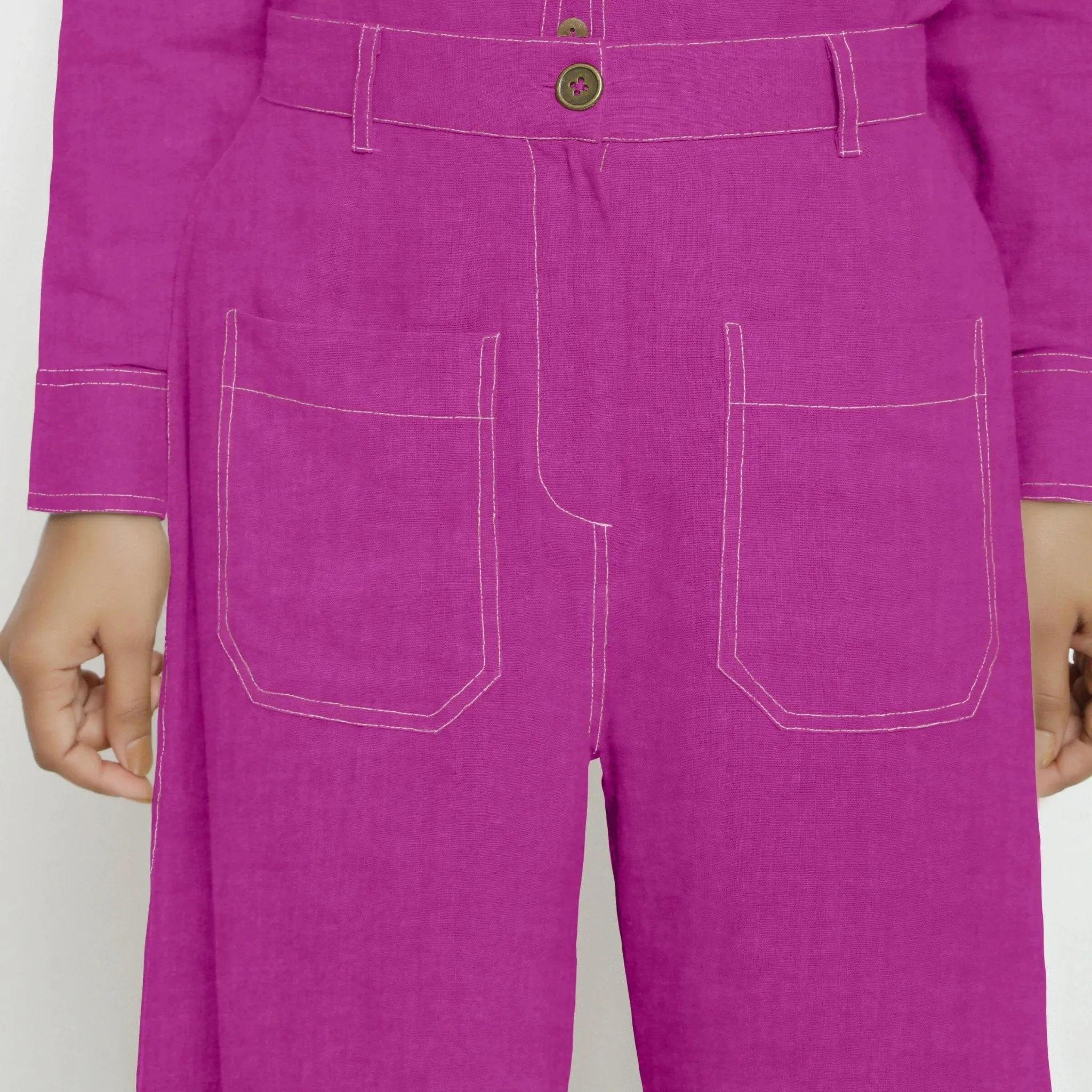 Magenta Linen Patch Pocket Wide Legged Pant