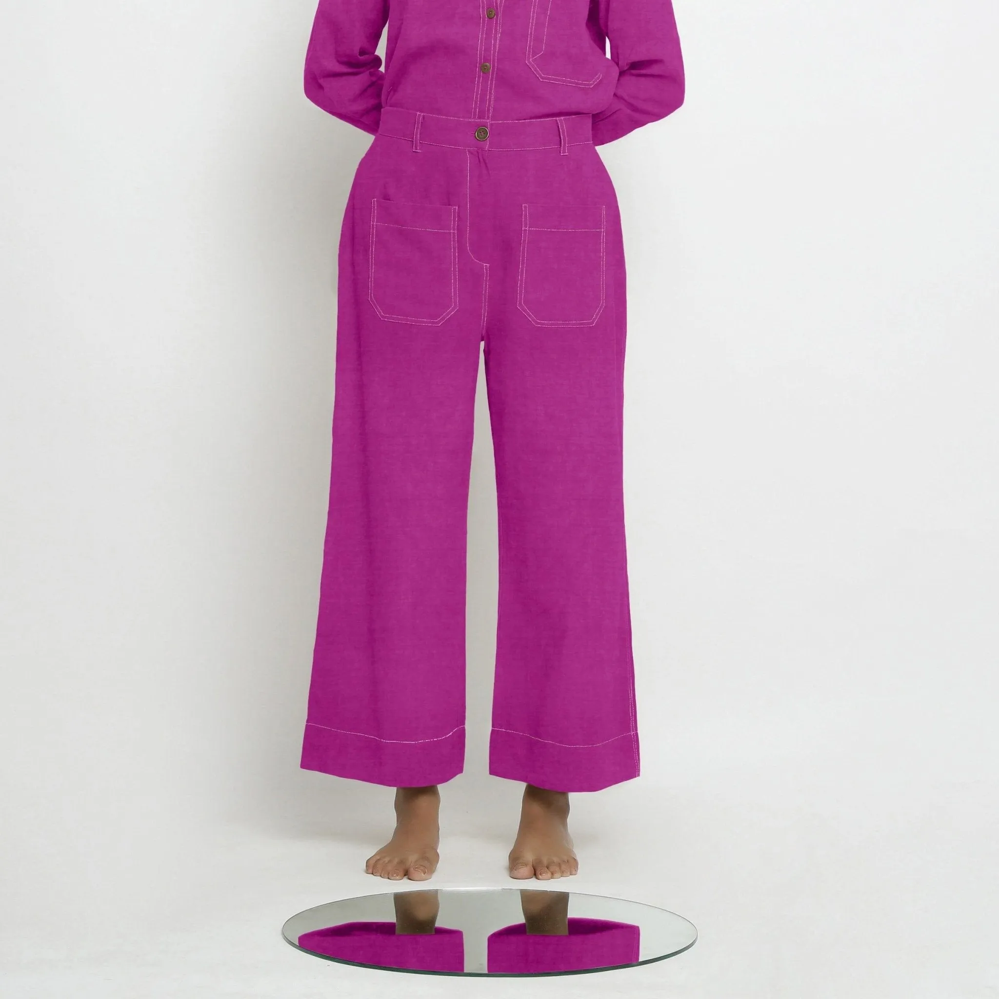 Magenta Linen Patch Pocket Wide Legged Pant