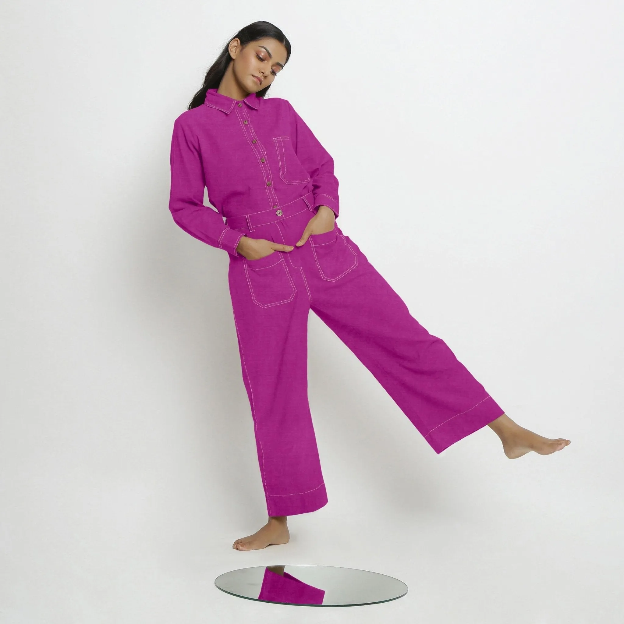 Magenta Linen Patch Pocket Wide Legged Pant