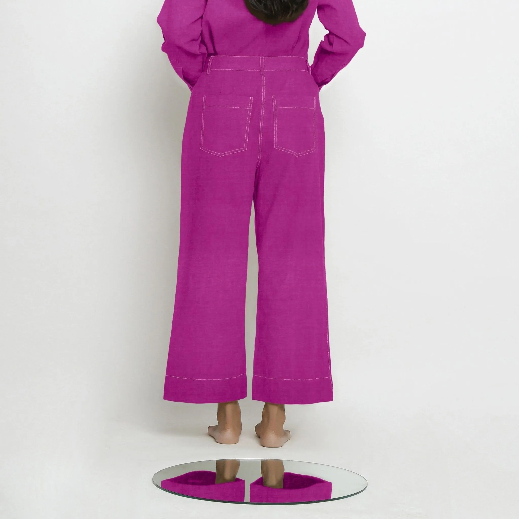 Magenta Linen Patch Pocket Wide Legged Pant