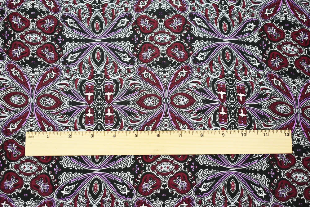 Maroon Red-Purple-Multi Paisley Baroque Printed Poly Chiffon Woven Fabric