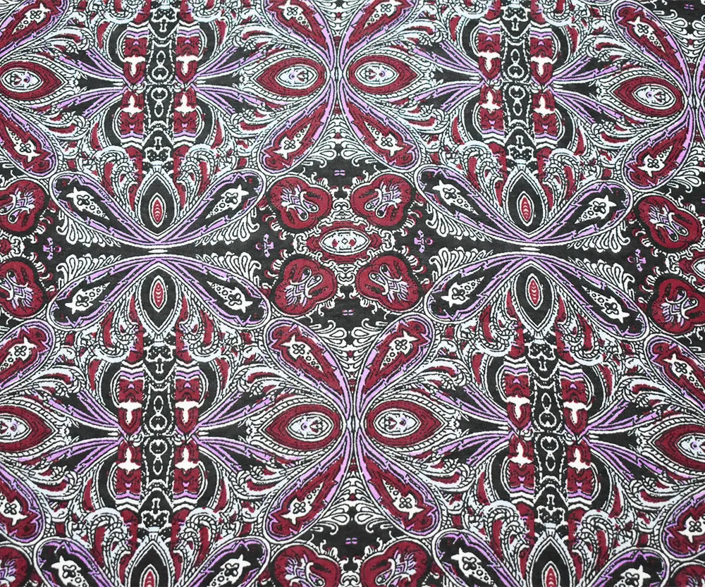 Maroon Red-Purple-Multi Paisley Baroque Printed Poly Chiffon Woven Fabric