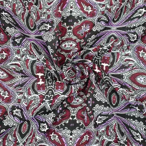 Maroon Red-Purple-Multi Paisley Baroque Printed Poly Chiffon Woven Fabric