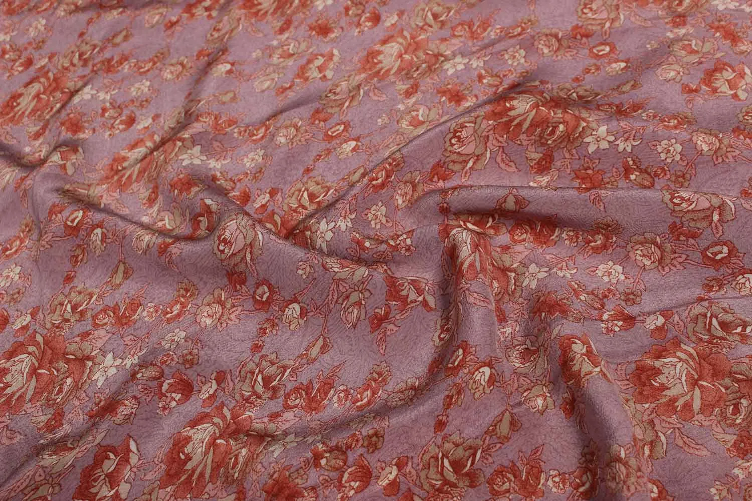 Mauve Pink Printed Silk Crepe Fabric