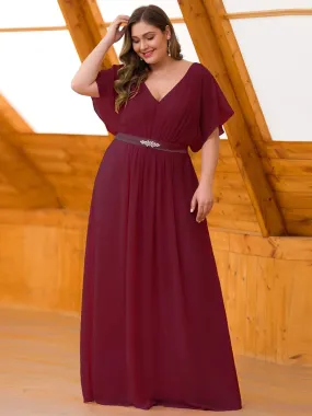 Maxi Long Flowy Chiffon Plus Size Evening Dress with Short Sleeve