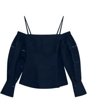 Midnight Cotton Poplin Whitney Puff Sleeve Blouse