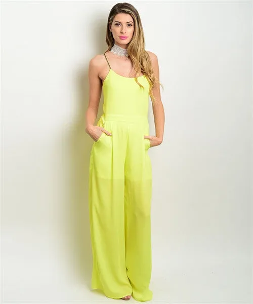 Misses Sexy Neon Yellow Spaghetti Strap Romper