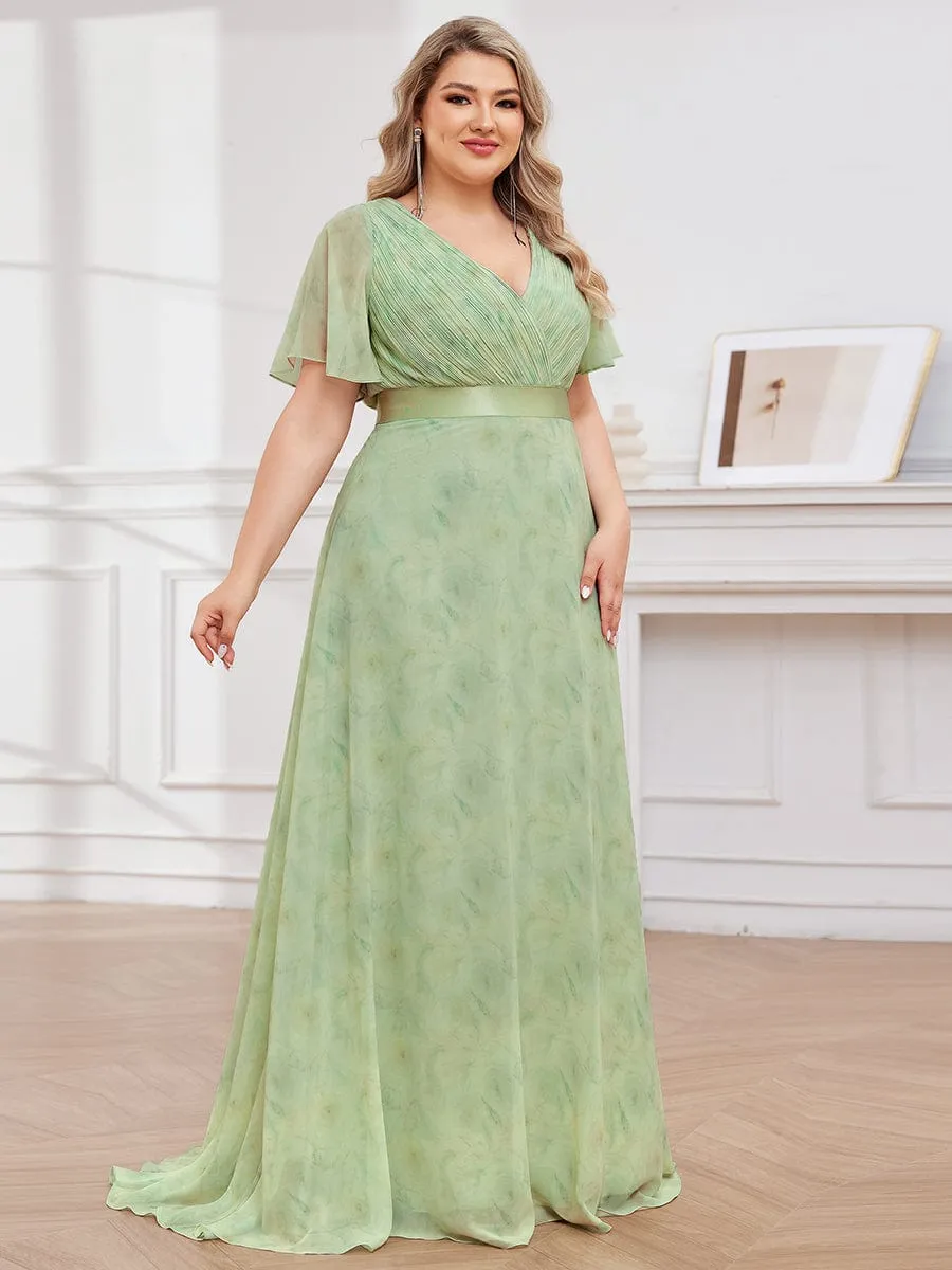 Monica | Plus Size Empire Waist V Back Bridesmaid Dress with Short Sleeves