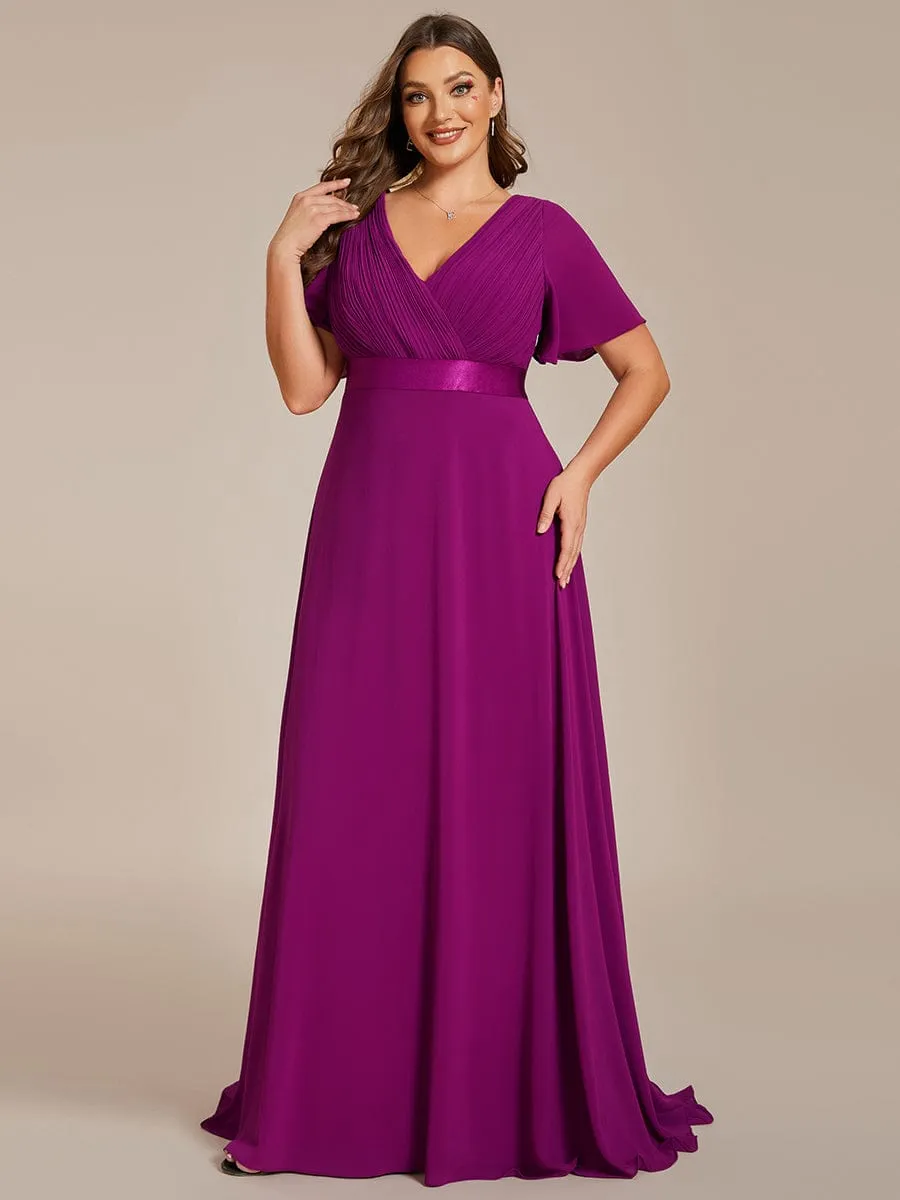 Monica | Plus Size Empire Waist V Back Bridesmaid Dress with Short Sleeves