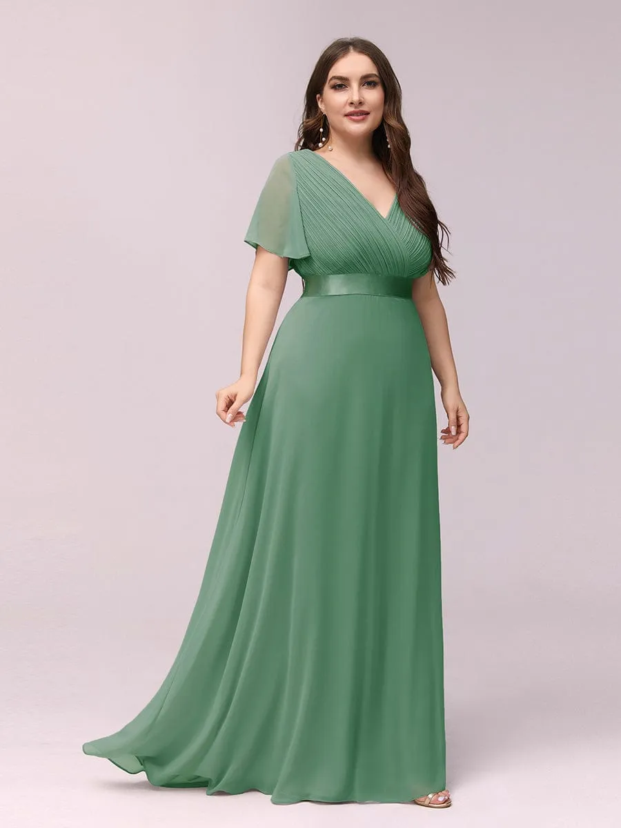 Monica | Plus Size Empire Waist V Back Bridesmaid Dress with Short Sleeves