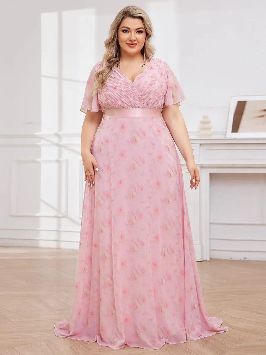 Monica | Plus Size Empire Waist V Back Bridesmaid Dress with Short Sleeves