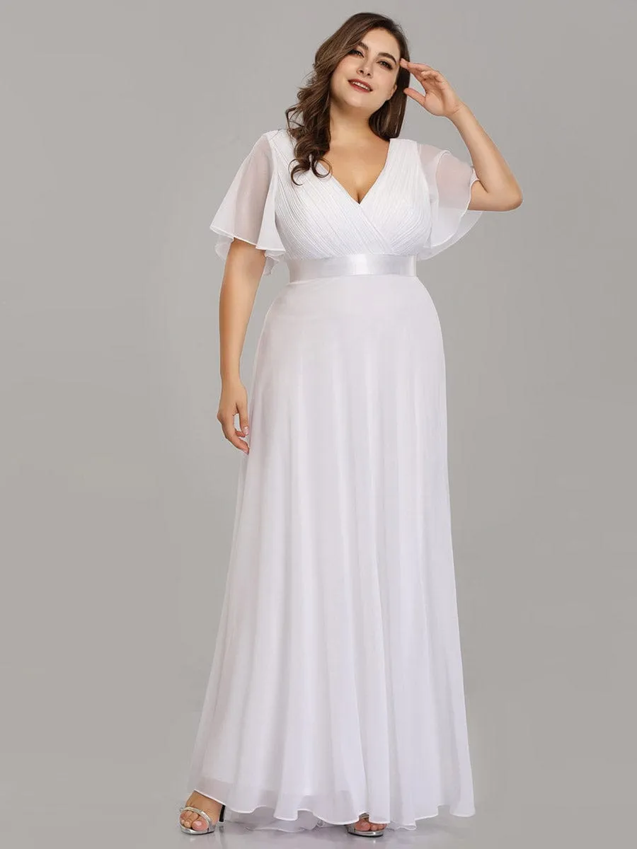 Monica | Plus Size Empire Waist V Back Bridesmaid Dress with Short Sleeves