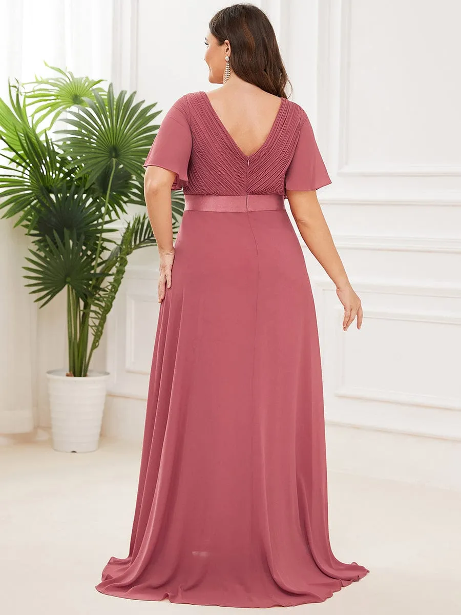 Monica | Plus Size Empire Waist V Back Bridesmaid Dress with Short Sleeves