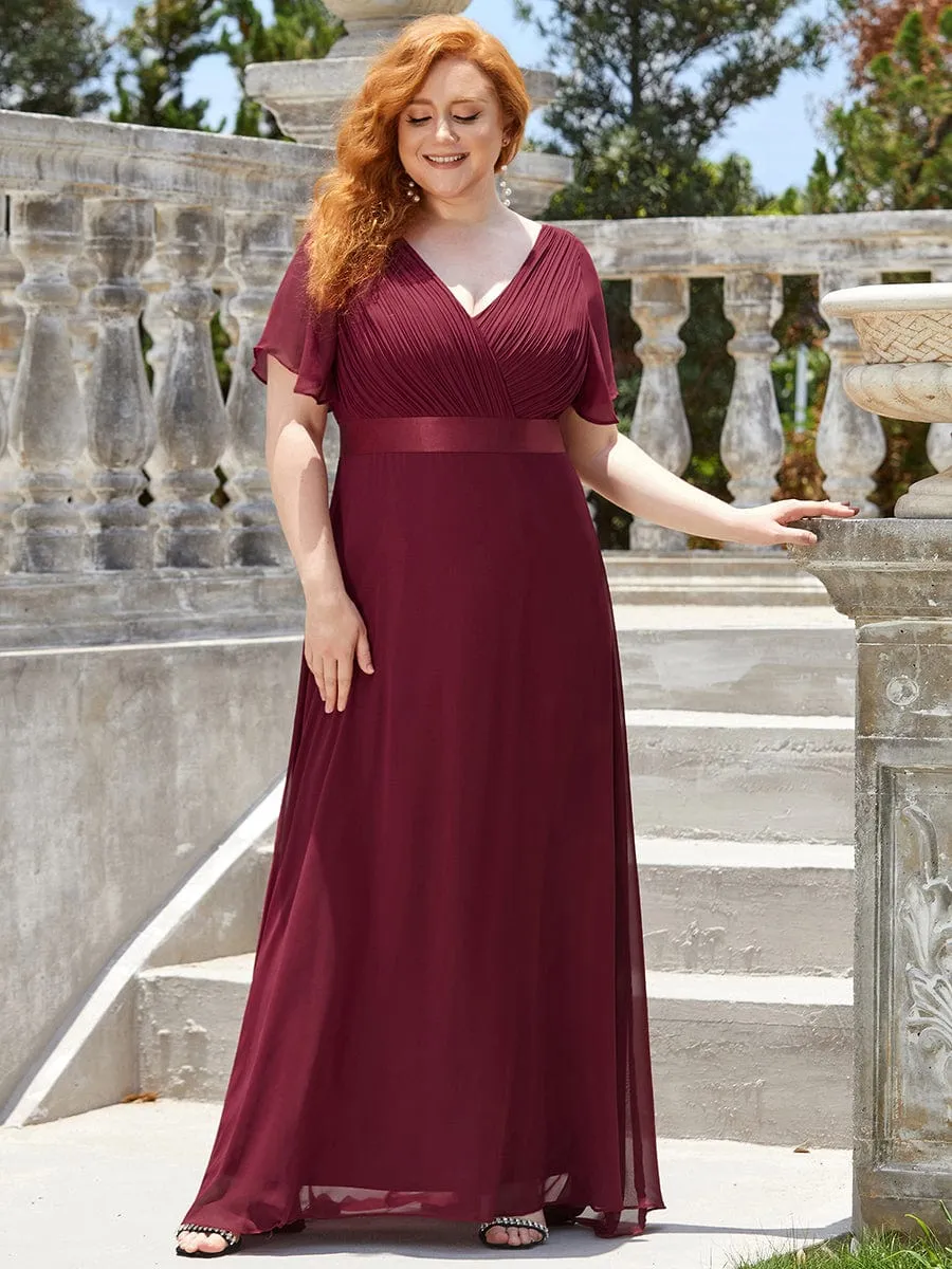 Monica | Plus Size Empire Waist V Back Bridesmaid Dress with Short Sleeves