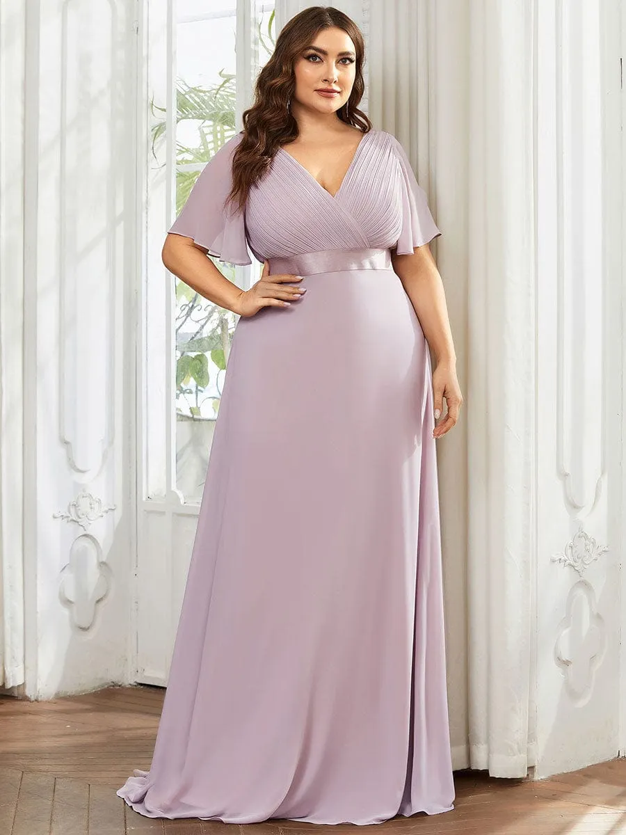 Monica | Plus Size Empire Waist V Back Bridesmaid Dress with Short Sleeves