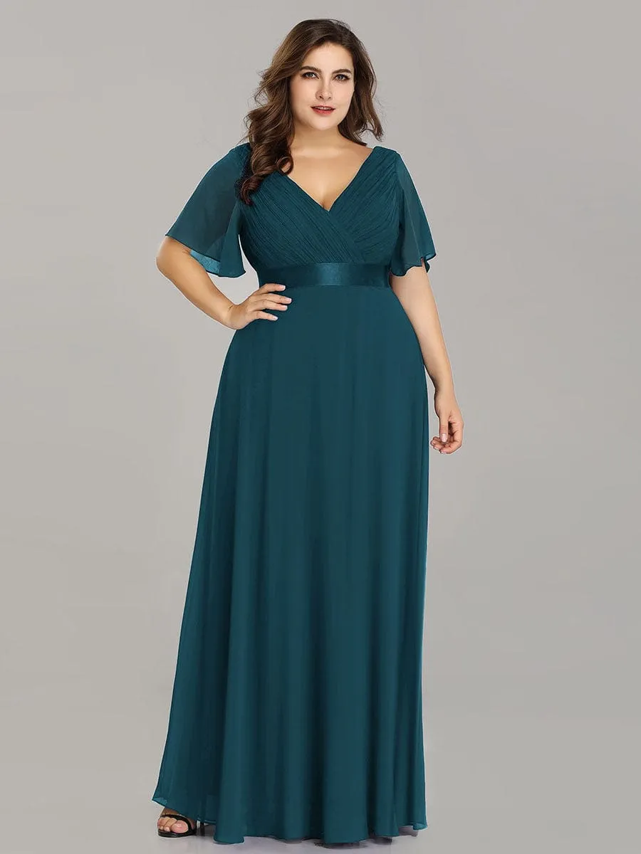 Monica | Plus Size Empire Waist V Back Bridesmaid Dress with Short Sleeves