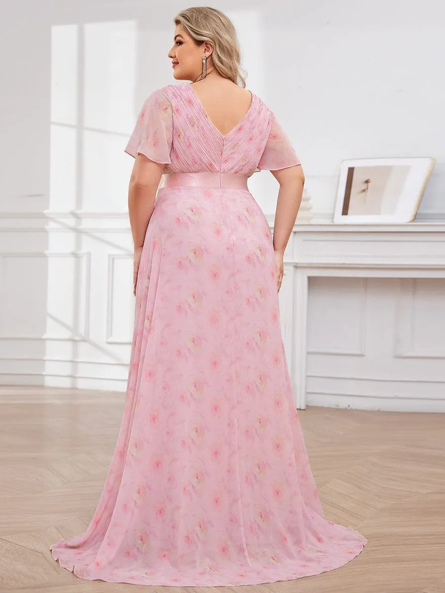 Monica | Plus Size Empire Waist V Back Bridesmaid Dress with Short Sleeves