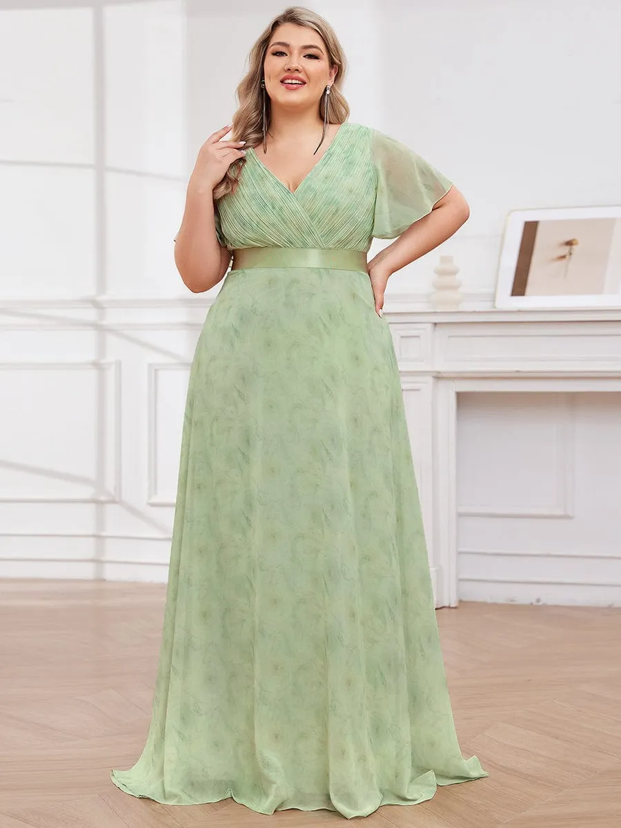 Monica | Plus Size Empire Waist V Back Bridesmaid Dress with Short Sleeves