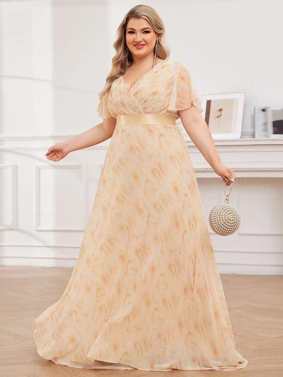 Monica | Plus Size Empire Waist V Back Bridesmaid Dress with Short Sleeves