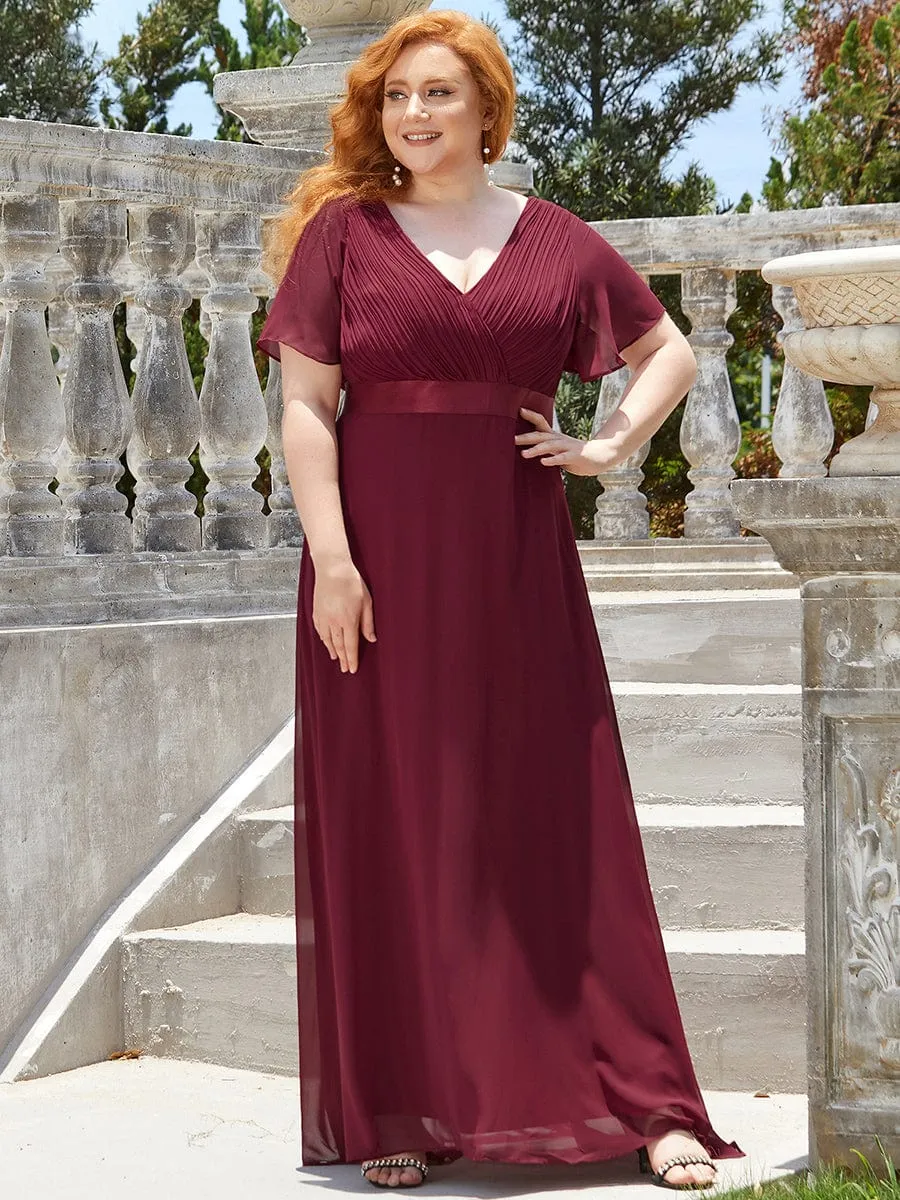 Monica | Plus Size Empire Waist V Back Bridesmaid Dress with Short Sleeves