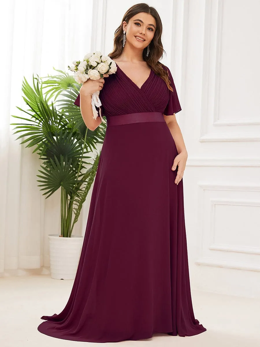 Monica | Plus Size Empire Waist V Back Bridesmaid Dress with Short Sleeves