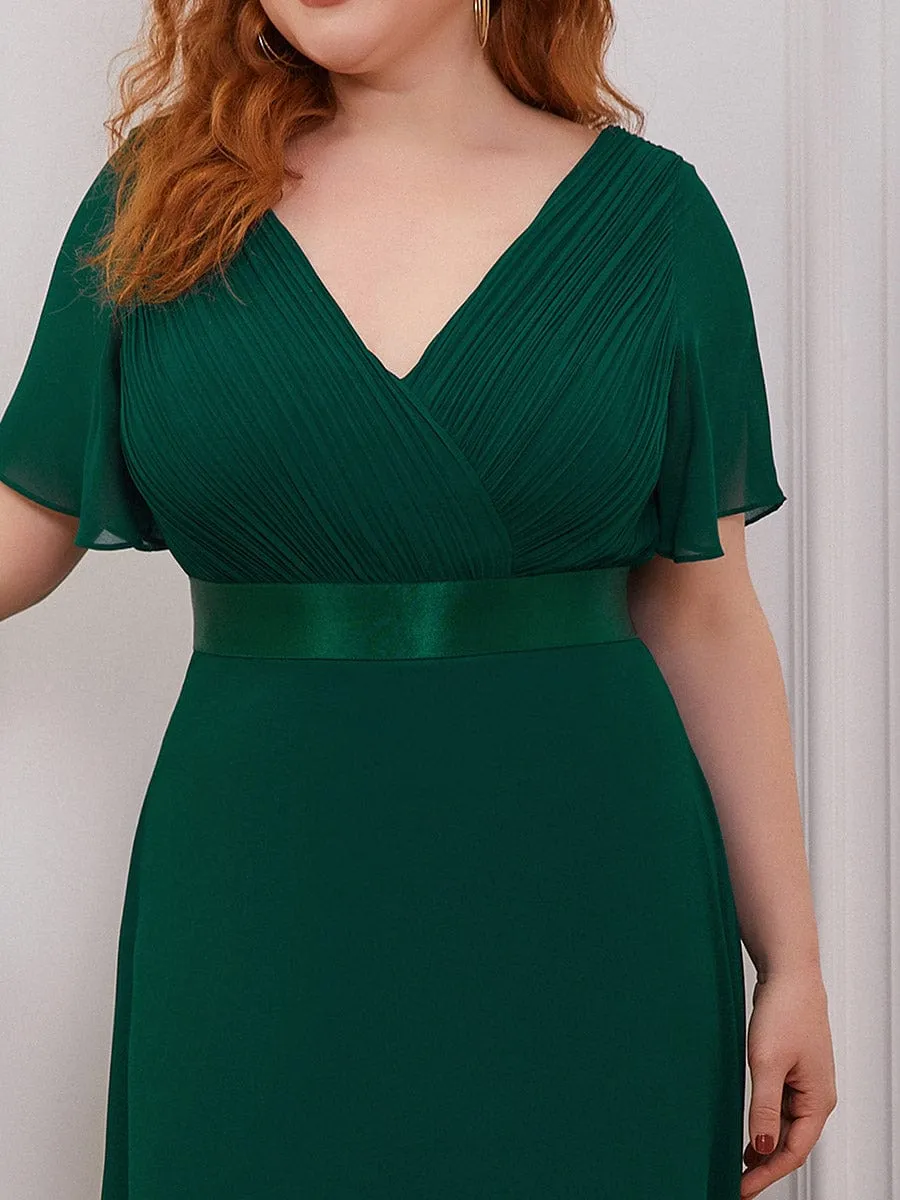 Monica | Plus Size Empire Waist V Back Bridesmaid Dress with Short Sleeves