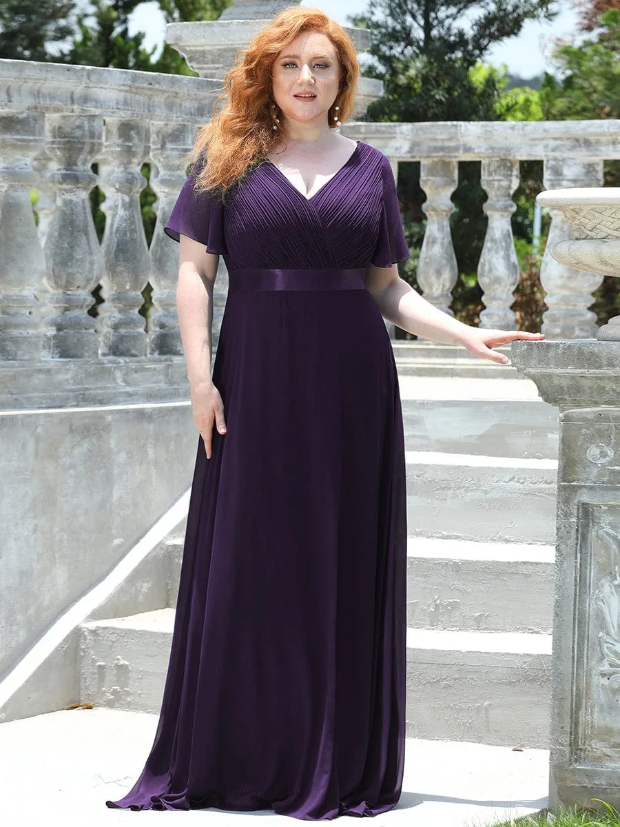 Monica | Plus Size Empire Waist V Back Bridesmaid Dress with Short Sleeves