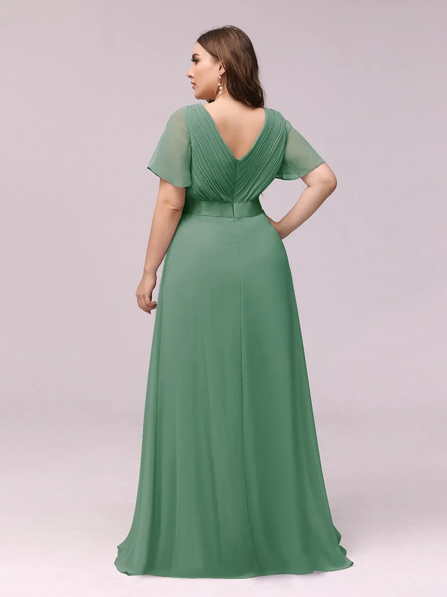 Monica | Plus Size Empire Waist V Back Bridesmaid Dress with Short Sleeves