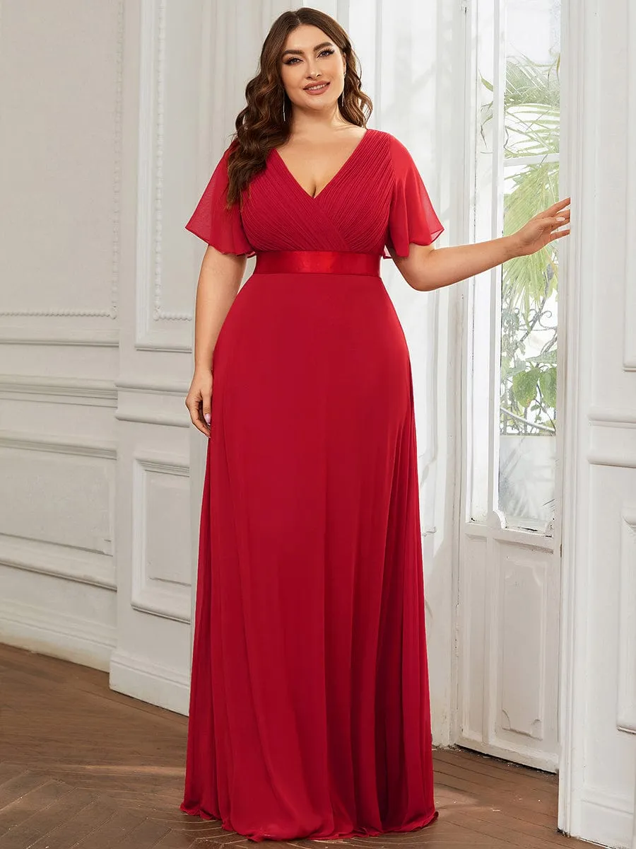 Monica | Plus Size Empire Waist V Back Bridesmaid Dress with Short Sleeves