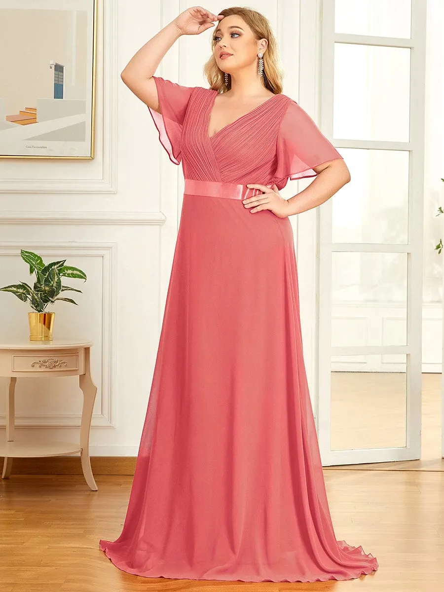 Monica | Plus Size Empire Waist V Back Bridesmaid Dress with Short Sleeves