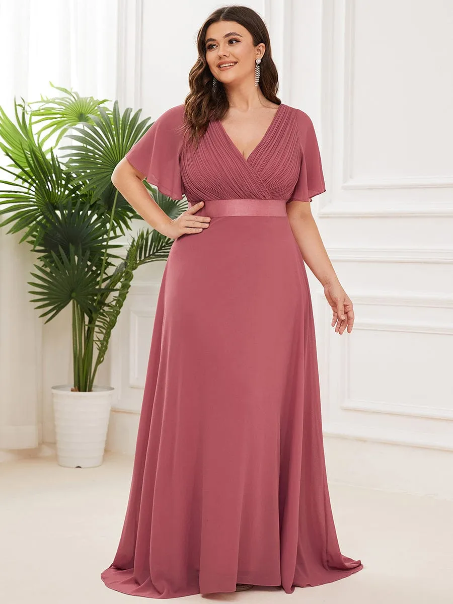 Monica | Plus Size Empire Waist V Back Bridesmaid Dress with Short Sleeves