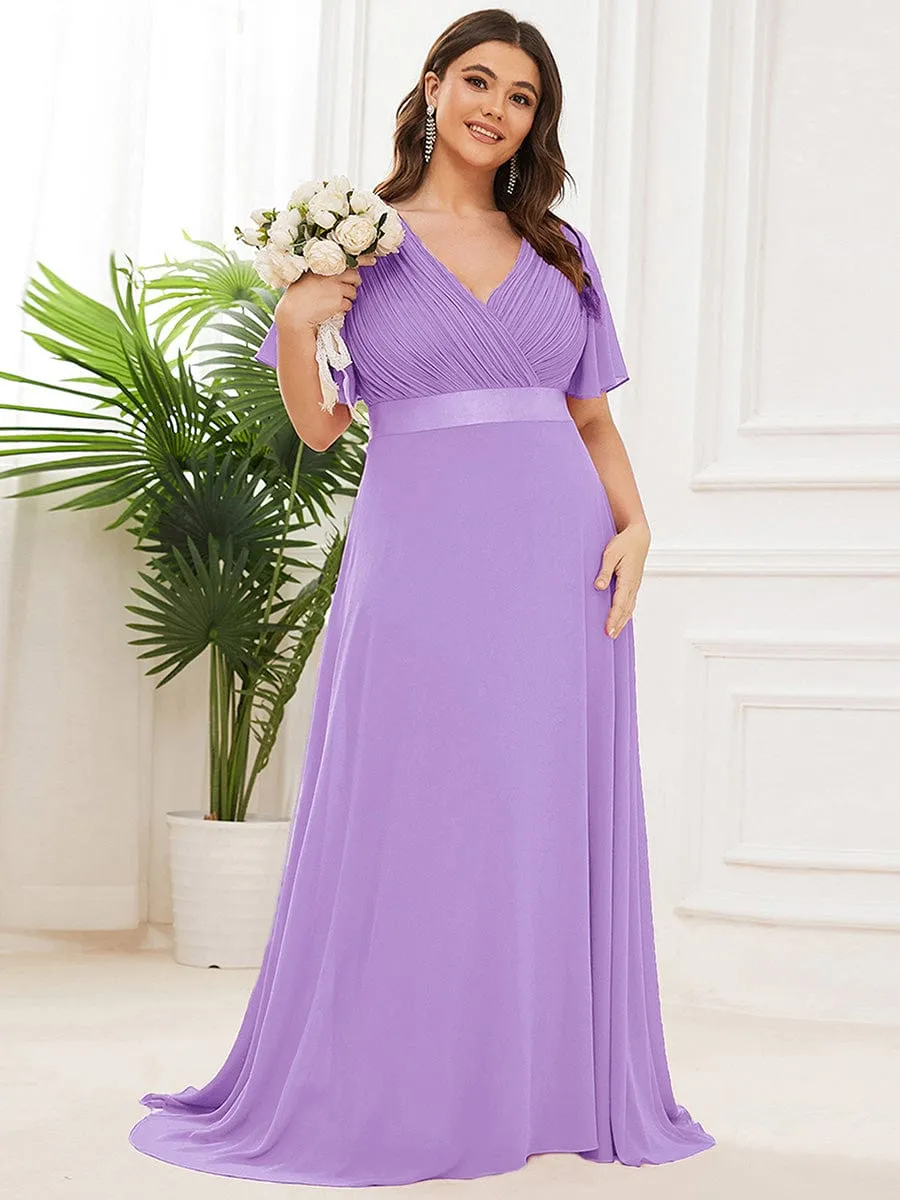 Monica | Plus Size Empire Waist V Back Bridesmaid Dress with Short Sleeves