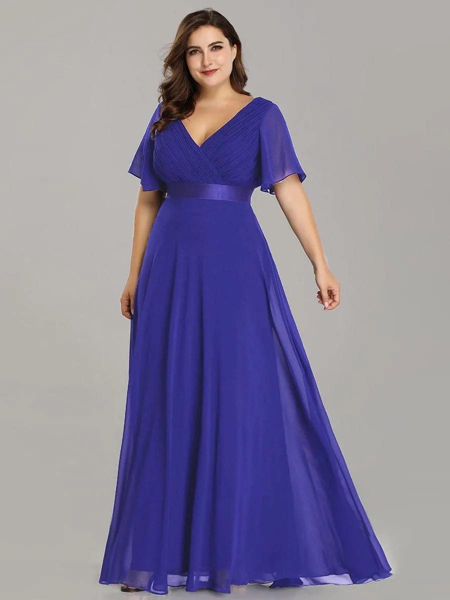 Monica | Plus Size Empire Waist V Back Bridesmaid Dress with Short Sleeves