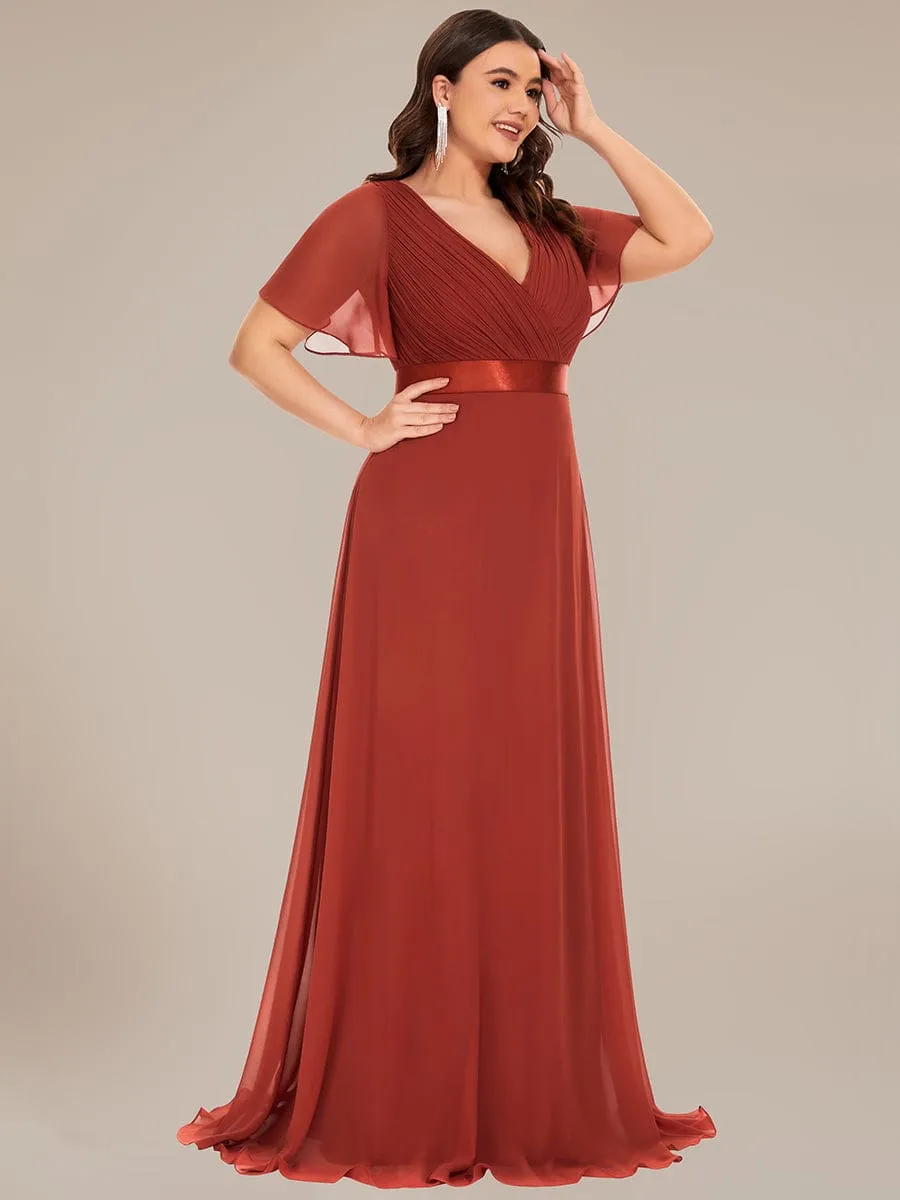 Monica | Plus Size Empire Waist V Back Bridesmaid Dress with Short Sleeves