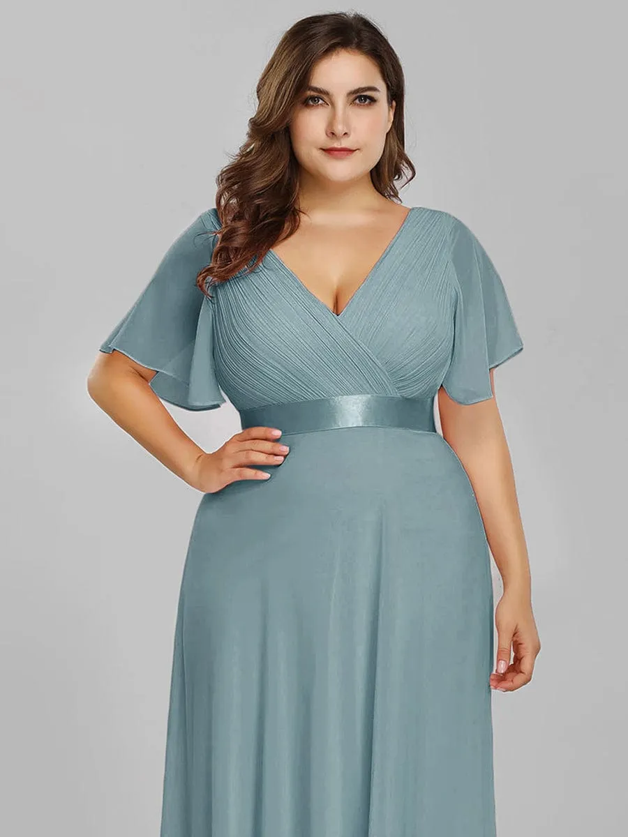 Monica | Plus Size Empire Waist V Back Bridesmaid Dress with Short Sleeves